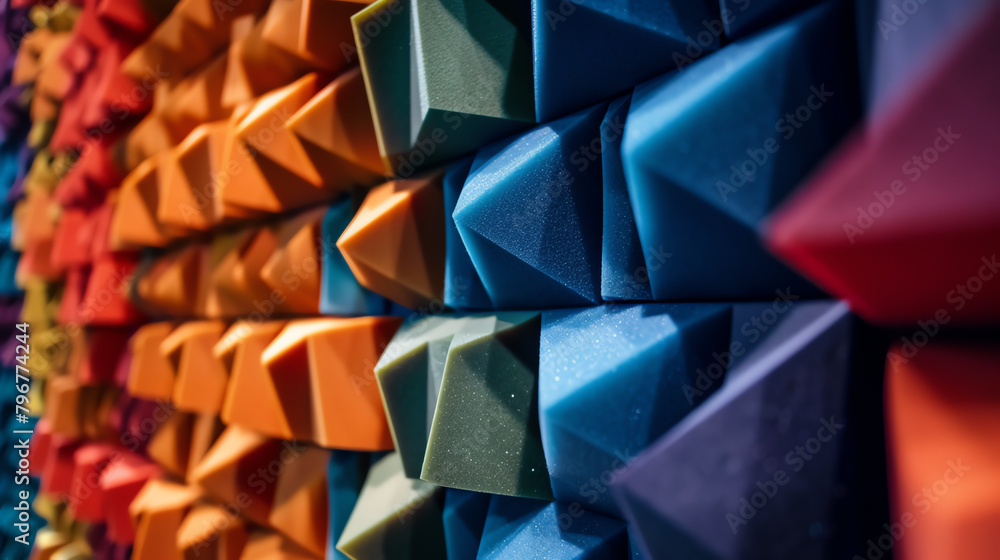 Aufkleber a colorful wall of foam blocks with a rainbow of colors. the blocks are arranged in a way that creat