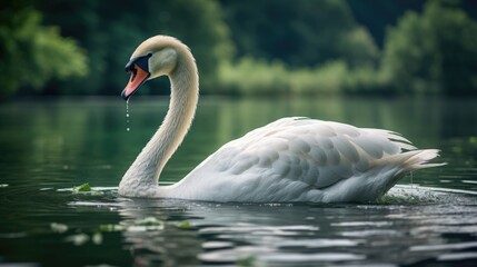 A highly detailed and realistic portrait of a graceful and elegant swan gliding on a tranquil lake, AI Generative