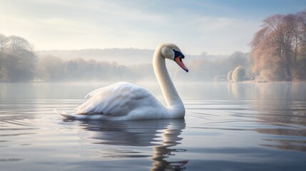 An image highly detailed and realistic portrait of a graceful and elegant swan gliding on a tranquil lake, AI Generative - obrazy, fototapety, plakaty