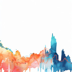 Obraz premium Minimalistic watercolor illustration of a graph showing stock exchanges on a white background, cute and comical, with empty copy space.