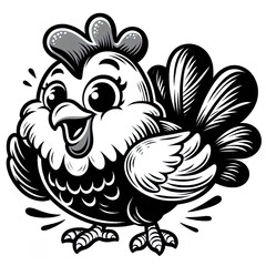 Obraz premium Eine schwarz weiße Vektorgrafik eines lustigen Huhnes