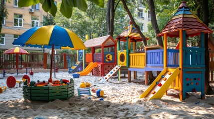 Urban Delight: Colorful Playground Amid Moscow Street Bustle
