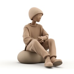 A minimalist 3D character in Notion style, with a cozy outfit and relaxed posture, sitting on a white background, AI Generative