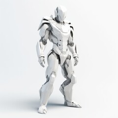A portrait minimalist 3D character in Notion style, with a futuristic outfit and robotic features, standing on a white background, AI Generative