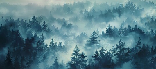forest,  white fog background