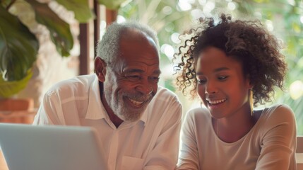 Fototapeta premium Smiling Father and Daughter with Laptop