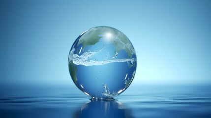 Globe on water surface, 3d render, global business concept