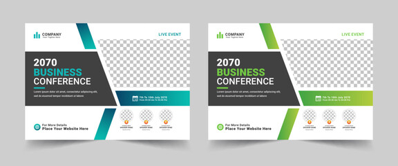 Horizontal online business conference flyer template or event conference social media banner layout design