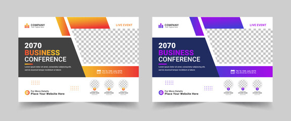 Business conference flyer template, Annual corporate business workshop, meeting, training, poster, leaflet, banner, presentation. - obrazy, fototapety, plakaty