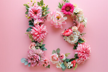 Top View Floral Number 13 Composition. Top view of floral number 13, ideal for birthdays and anniversary. 