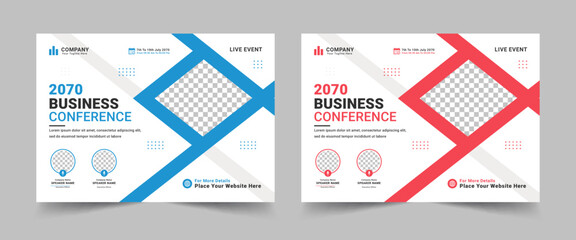 Corporate horizontal business conference flyer template or online webinar and technology conference social media banner, live webinar, poster 