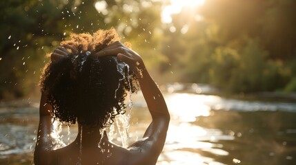 Serene Eco-Friendly Beauty Ritual in Backlit Natural River Setting