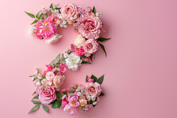 Top View Floral Number Two Composition. Top view of floral number 2, ideal for birthdays and anniversary. 