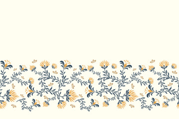 Ethnic Floral pattern seamless embroidery white background. Ikat bohemian  flower ditsy motif traditional. Aztec style abstract vector illustration vintage design for print template.