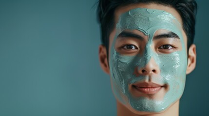 Young man with facial clay mask