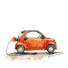 Minimalistic watercolor illustration of electric motors on a white background, cute and comical, with empty copy space.