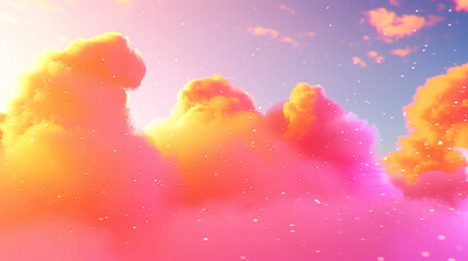 The sky is filled with pink and orange clouds, creating a warm