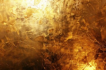 Yellow Gold. Vintage Texture of Shiny Gold Foil Wall with Light Reflections