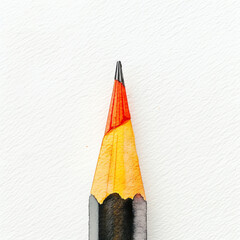 Minimalistic watercolor illustration of a pencil tip on a white background, cute and comical, with empty copy space.