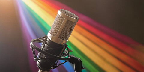 Megaphone and microphone colored with rainbow. LGBTQ concept, gender concept. Give voice to social...