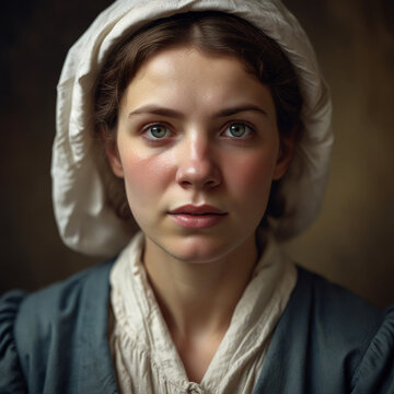 Portrait of a Young British Female Victorian Servant in Traditional Attire
