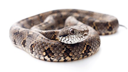 Obraz premium Venomous African rattlesnake on white background.