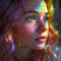 Una imagen del acercamiento al bello rostro de una chica que porta un maquillaje neon
