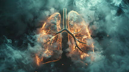 close-up shot of diseased lungs shrouded in smoke, no tobacco stop smoking anti drug day concept