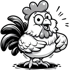 Eine schwarz wei&szlig;e Vektorgrafik eines lustigen Huhnes