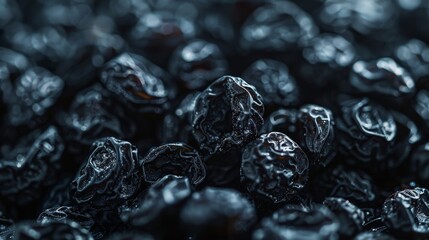 HD photograph showcasing small dried black raisins. - obrazy, fototapety, plakaty