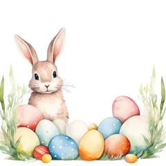 Rabbit and easter eggs frame watercolor rodent animal mammal