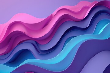 Abstract 3D Shapes. Paper Craft Layers in Bright Neon Colors - Pink and Blue Wave Background