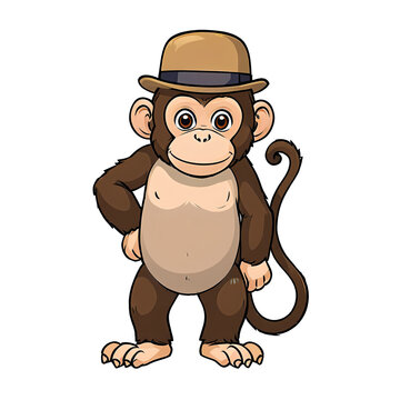 recommend clip art: Monkey Wearing Bowler Hat Hand Drawn Cartoon Style Illustration