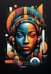 T-shirt print design, Queen of Africa. Digital art. Interior decoration, images to print for wall decoration