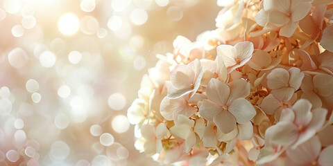 White Blossoms in Front of Sparkling Bokeh Background with Multiple Bokeh Lights