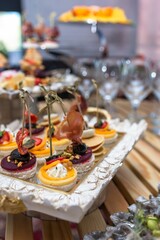 Delectable Food Display at Catering Event with Blurred Background