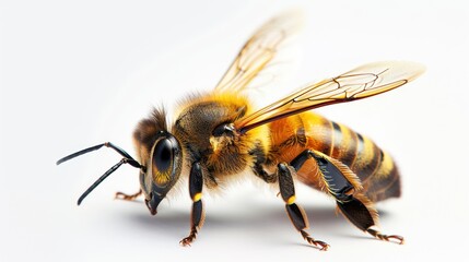 Honey bee isolated on plain white background. Organic honey bee farming.