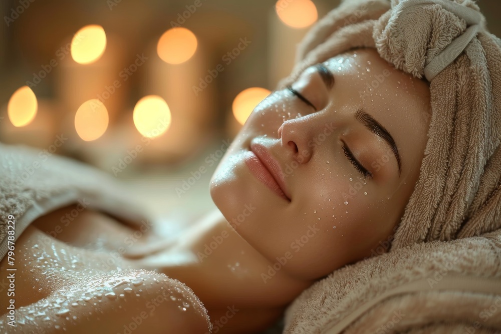 Poster an image encapsulating a spa-like serenity with a focus on self-care, featuring a bathrobe and tranq
