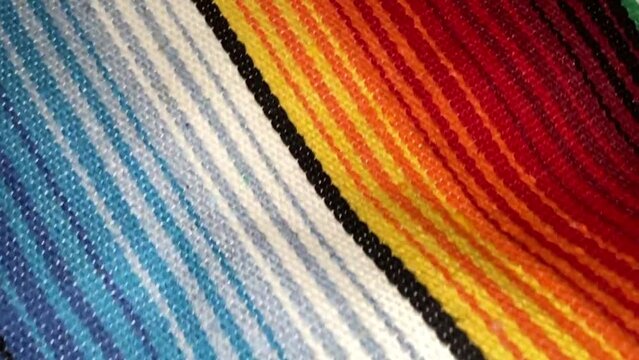 poncho Mexican cinco de mayo rug blanket serape fiesta traditional Mexico poncho background Mexican stripes copy space blanket minimal simple cinco de mayo serape pattern background  -  stock footage