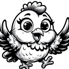 Obraz premium Eine schwarz weiße Vektorgrafik eines lustigen Huhnes