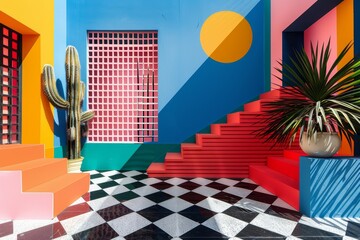 Magazine Photography Style highlighting Geometric Patterns, vibrant colors and striking contrasts.