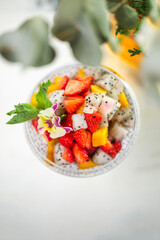 Chia Seed Pudding with Fresh Fruit on Marble Table