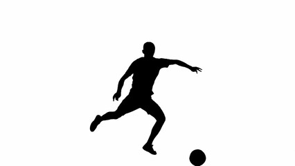 Silhouette of a soccer player isolated on a white background with alpha channel. Professional soccer player strikes the ball.