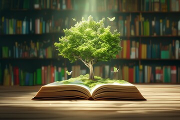 tree growing from book in success knowlage concept