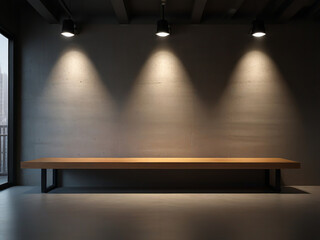 stage with spotlights and concort wall product display and mockup