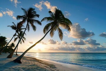 Trees At Sunset. Paradise Island Vibes in Punta Cana, Dominican Republic - obrazy, fototapety, plakaty
