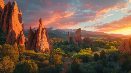 National Park Landscape: Sunrise at the Garden of the Gods, Colorado Springs, CO - obrazy, fototapety, plakaty