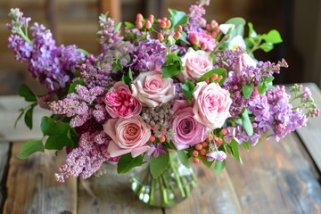 Spring Flower Bouquet. Beautiful Lilac Bunch for a Special Event Gift