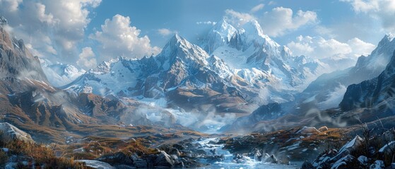Rising temperatures melt away the snow-capped mountains, revealing the scars of climate change on the backdrop of rugged terrain.