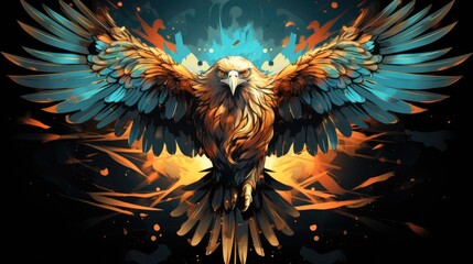 a graphics of a majestic eagle in flight, with its wings spread wide and eyes focused, AI Generative